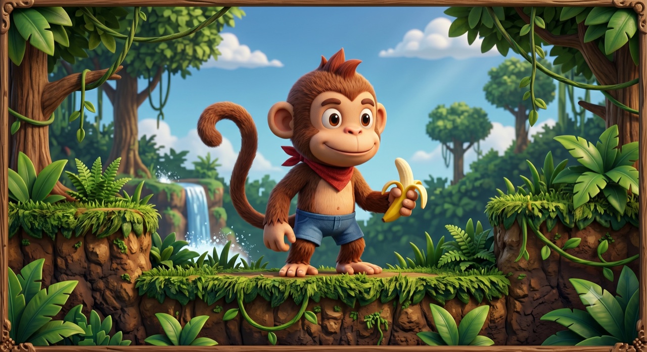Mico the monkey mascot in a jungle