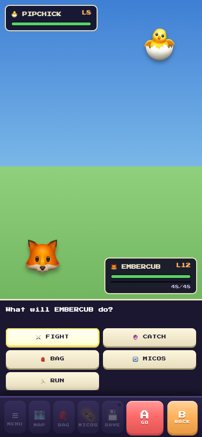A mico battle with the catch menu